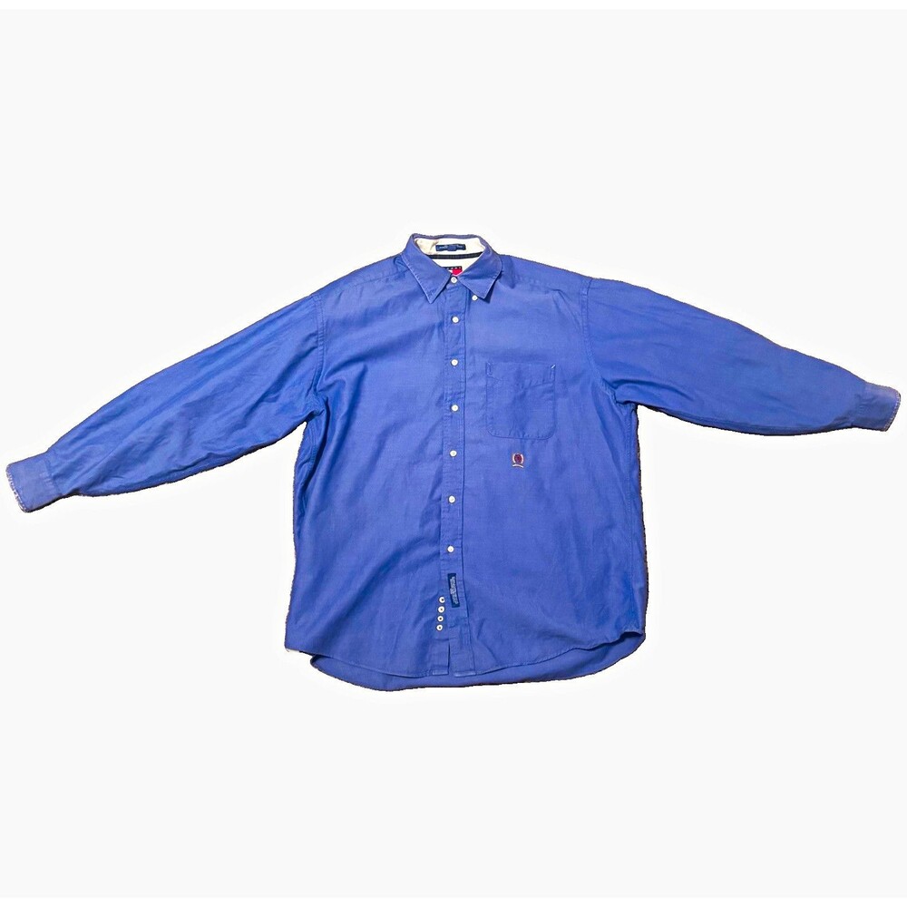 VTG Tommy Hilfiger Blue Solid Classic Fit Button-Down Dress Shirt 16.5 34/35 L